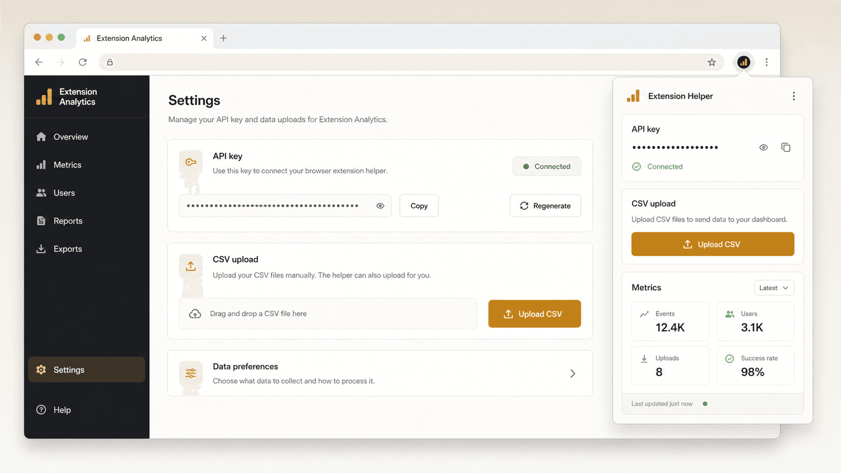 Chrome Extension Helper API key and CSV upload workflow